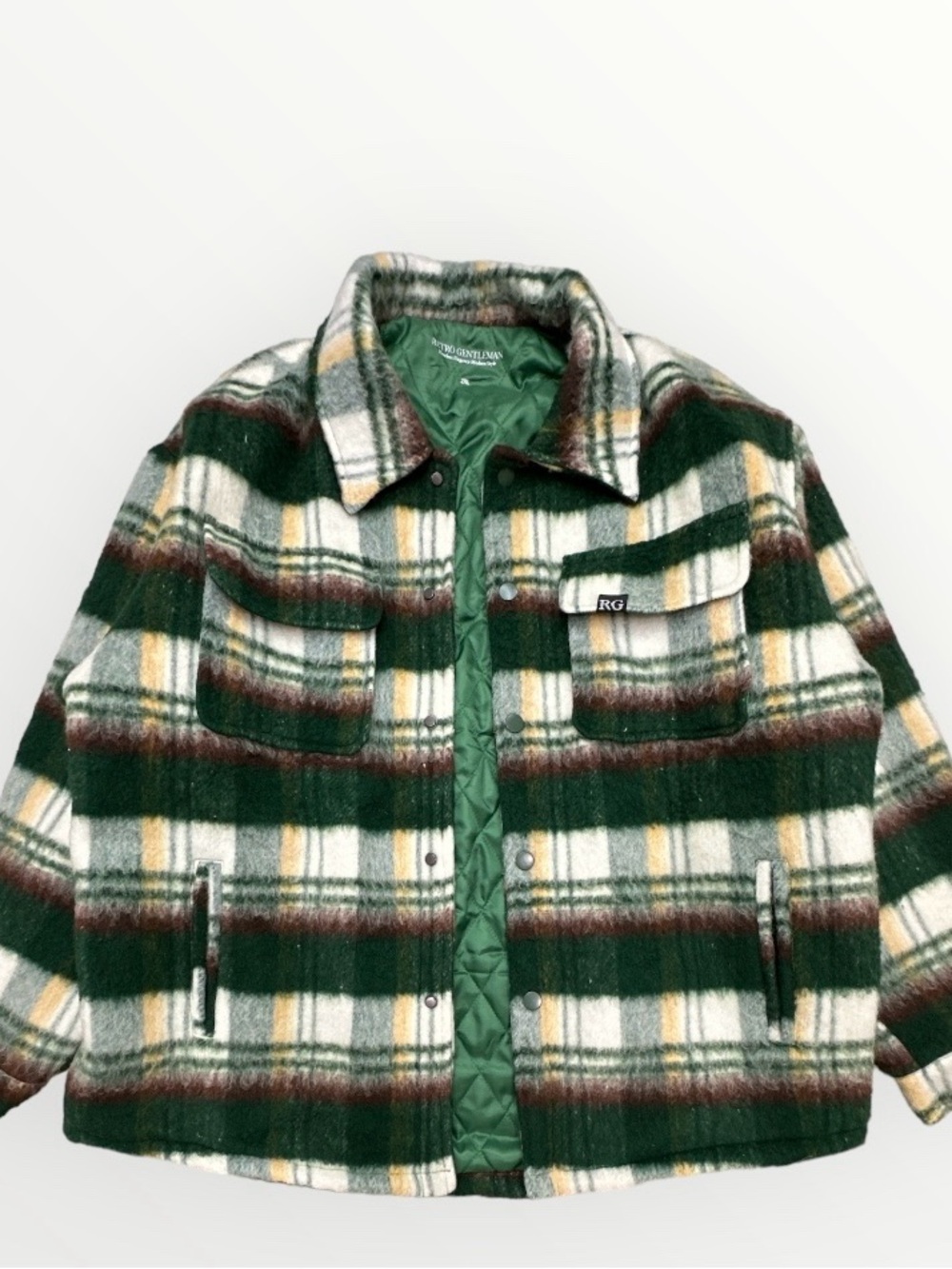 Green Plaid Quilted-Lined Shirt Jacket